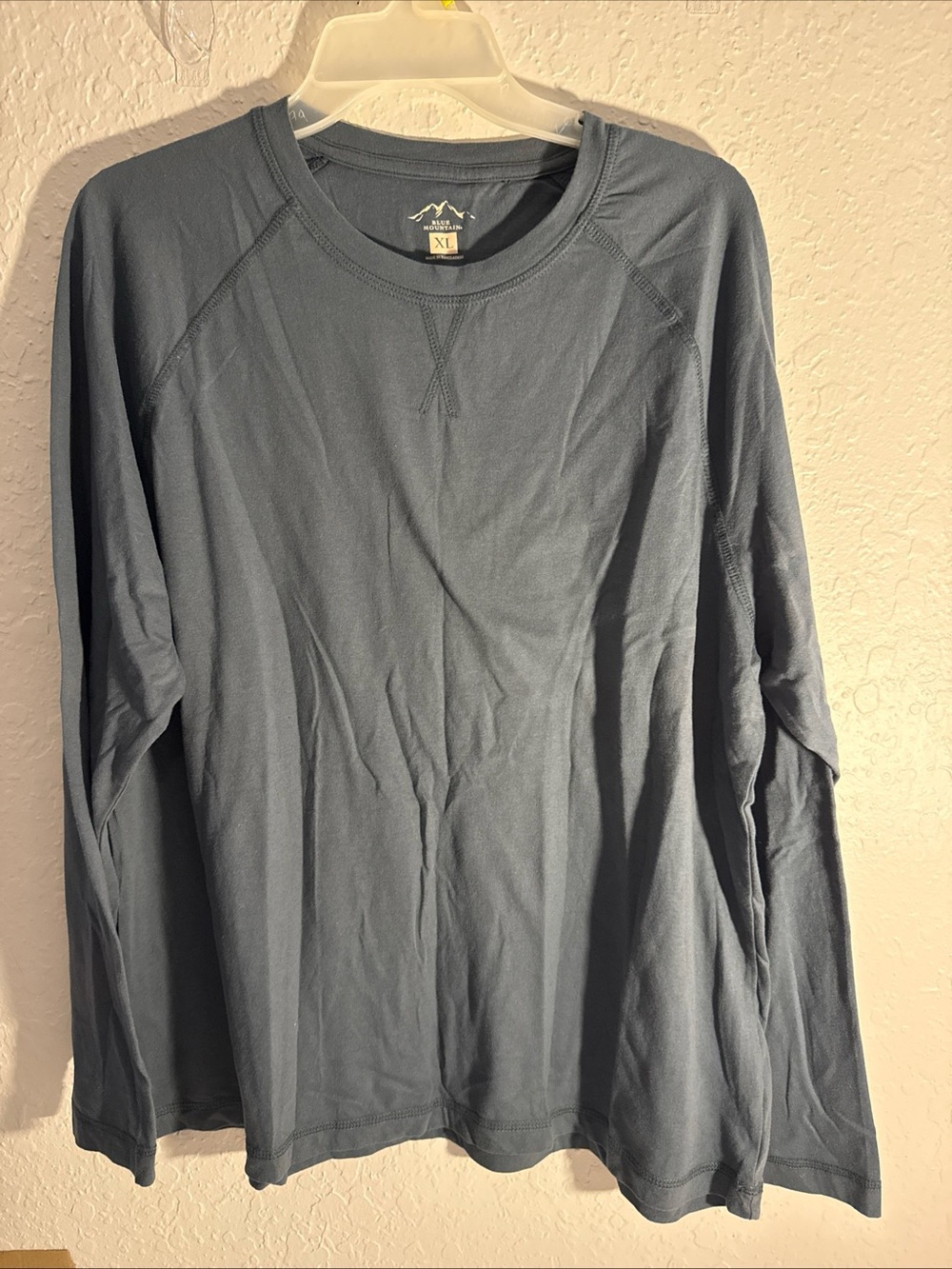 Blue Mountain Men's Charcoal Grey Long Sleeve T-Shirt Crew Neck XL Heather